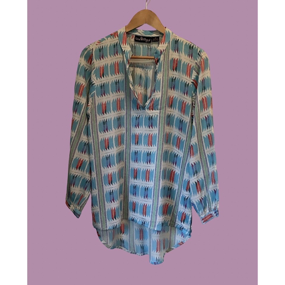 Liza Bird Geometric Print Long Sleeve Top Native American Aztec Western Shirt M